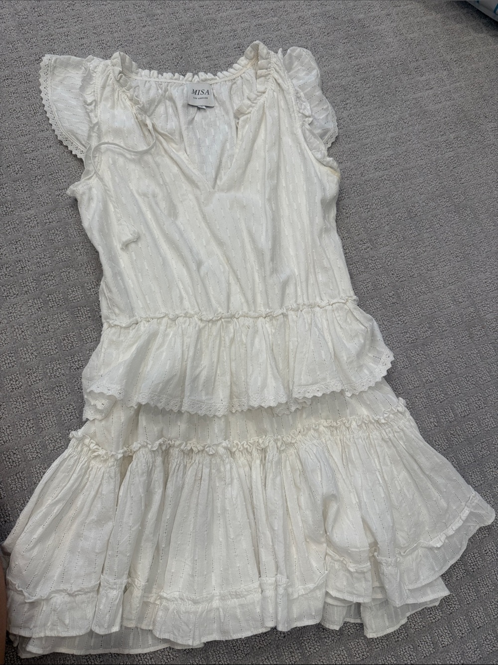 Misa Los Angeles Ivory Ruffled Mini Dress